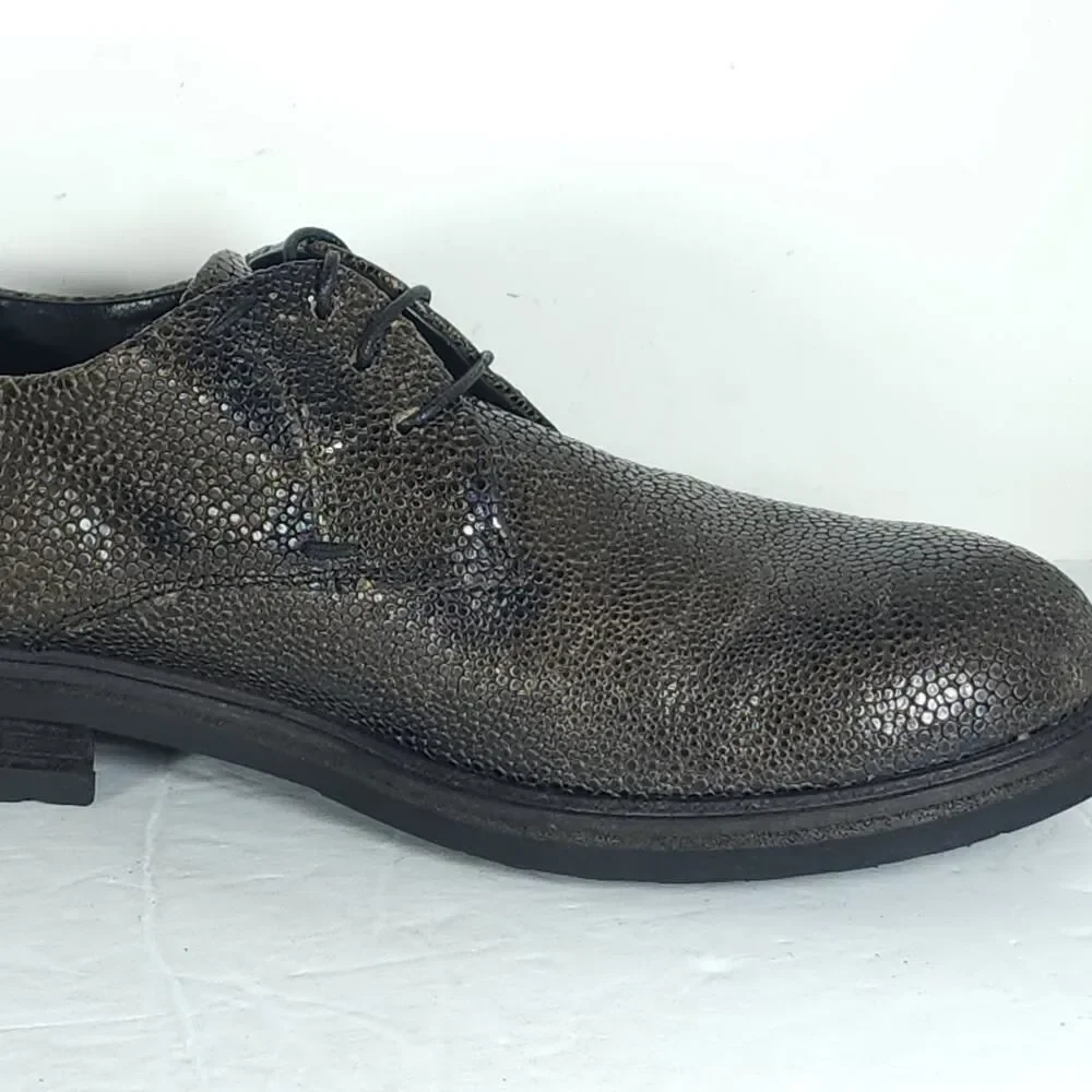 HALMANERA Women's US7-7,5 EU38 Green Leather Animal Print Lace Up Oxford Shoes